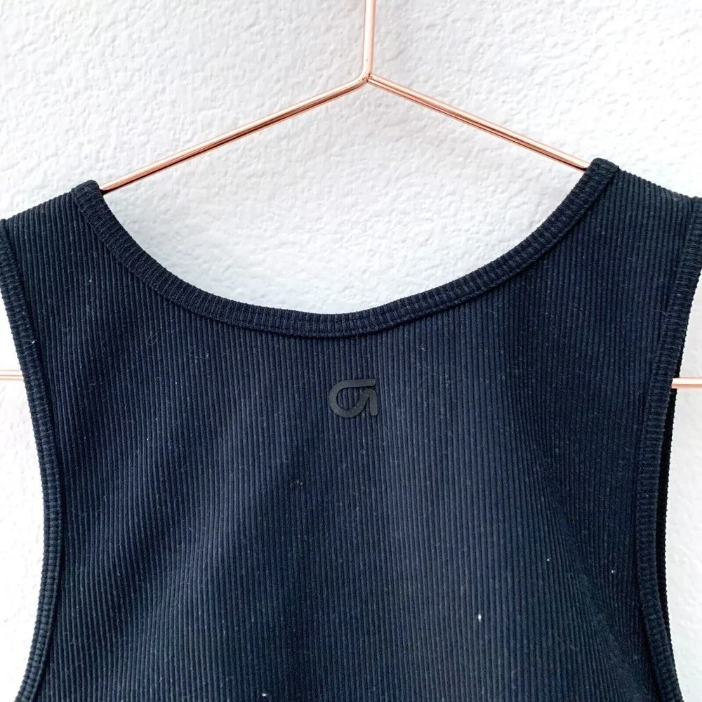 GapFit Ribbed Blackout Twist-Knot Cropped Sports Bra Black Size L - Picture 5 of 8